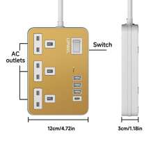 LIPWEL Power Supply 7 In 1 Flat Plug Power Socket Outlet Extension Lead, 4 USB Charging Ports Extension Socket, Wall Mounted, One Key Power Control, Overload Protection, 13A 3120W Power Socket Outlet, Black White Gold For Home Office