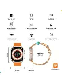 Smartwatch U9 Ultra Plus: Resistente à Água IP68 - Relógio Inteligente da Série 9 para o Estilo Brasileiro - Prata - Visão 6