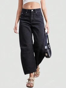 Women Spring Summer Casual Old Money Black Wide Leg Jeans Loose Pants