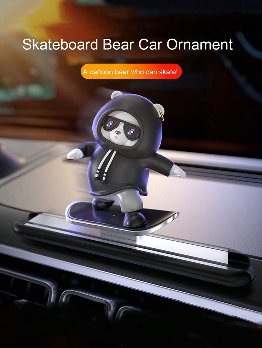 Skateboard Bear Sliding Ornament Car Dashboard Cartoon Moving Bear Decor, New Model - one-size - View 1