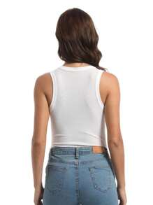 QGEMANWU Women Tank Tops Summer Sleeveless Basic Cami Top Shirt Slim Racerback Blouses - 白色 - 查看 3