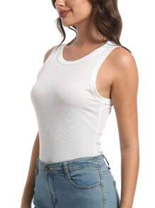 QGEMANWU Women Tank Tops Summer Sleeveless Basic Cami Top Shirt Slim Racerback Blouses - 白色 - 查看 2