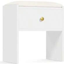 Dressing Table Stool, Makeup Vanity Stool With Storage Drawer, Padded Bench Footrest Ottoman, White Wooden Stool For Dressing Table, Living Room, Hallway - White - View 4