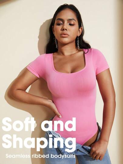 1件装女士纯色塑身连体衣，收腹瘦身连体裤