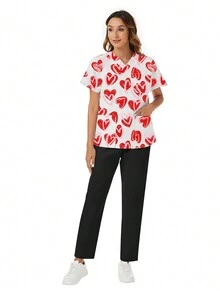 2pcs Set V-Neck Pocket Short Sleeve Top With Pants, Casual Loungewear - Multicolor - View 6