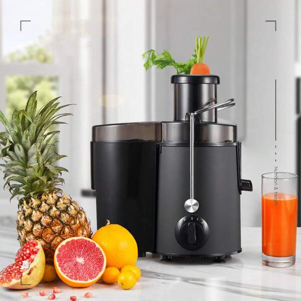 Entsafter für Obst und Gemüse in Edelstahl, 400W Zentrifugaler Entsafter 65 MM Einfüllöffnung und 3 Geschwindigkeiten, Anti-Tropf-Funktion und Überhitzungsschutz inkl Reinigungsbürste, Schwarz