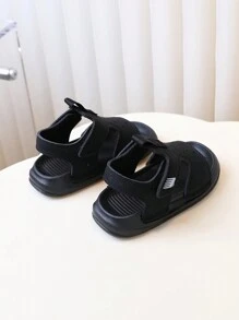 1 双儿童户外凉鞋，软底，防滑，钩环闭合，时尚纯色，可爱露趾，透气，快干，适合海滩和户外活动 - 黑色 - 查看 6