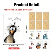 12 paquetes de tarjetas de cumpleaños con ilustraciones de pájaros divertidos y sobres, juego a granel de tarjetas de felicitación de cumpleaños en blanco para familia, amigos y colegas