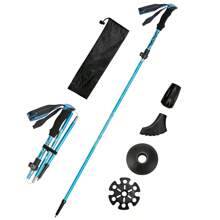 1 set de bâtons de randonnée pliants, légers et réglables en alliage d'aluminium avec un système de verrouillage rapide, convenant à la randonnée, aux voyages, à l'alpinisme, au camping, au trekking, au ski. Livré avec des embouts de protection, pour les femmes et les hommes.