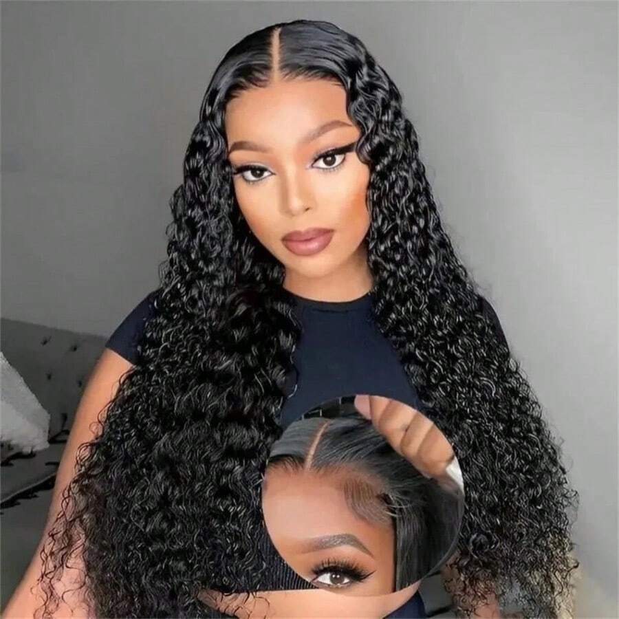 200% 40 Inch Deep Wave Glueless Lace Front Wig Human Hair 13x4 HD Transparent Lace Frontal Wigs With Baby Hair Pre Plucked Curly Wigs For Women 200% Density Put On And Go Brazilian HD Lace Front Wigs Human Hair - Natural Black - View 1