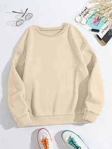 Áo nỉ cổ tròn nữ in theo yêu cầu - Thêm hình ảnh/văn bản của riêng bạn, quà tặng ngày lễ, Ngày của Mẹ, Ngày của Cha, Kỷ niệm, Ngày Valentine, Giáng sinh, Lễ Tạ ơn, Phong cách thường ngày, Xuân. - Màu be - Xem 2
