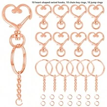 30/60/120 件弹簧心形旋转扣、金属钥匙扣开口环、龙虾扣和跳环，适用于钥匙扣、饰品、珠宝、DIY 工艺品 - 愛心扣套裝 - 查看 12