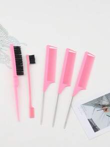 5件套美发造型梳套装，包含三排梳、尖尾梳和发际线造型梳 - 采用PC材质，适合所有发质，套装包含：梳子、发刷、发际线梳、梳子、发刷、梳子、解结梳、球形梳、迷你发刷、美发梳套装、木梳 - 彩色 - 查看 1