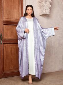 Solessence 一件式女式闪亮蝙蝠袖缎面开襟和服长袍穆斯林卡夫坦连衣裙伊斯兰服装长袍外套长外套 - 紫色 - 查看 5