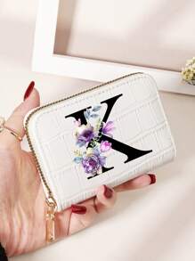 勃艮第包 Charry 红色包 酒红色包 1 件 首字母名称 A 到 Z 图案 多功能零钱包 字母图形卡夹 多卡位卡片收纳袋 信用卡 学校用品 宿舍 女士钱包 迷你钱包 钱包 卡包