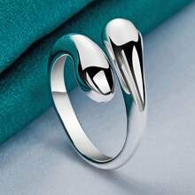 925 Sterling Silver Plated Water Drop Adjustable Open Ring For Women Wedding Engagement Fashion Party Charm Jewelry - Silver - View 1