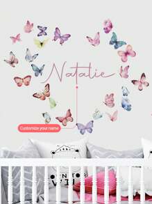 1 件可移除粉彩蝴蝶墙贴，可定制文字墙贴，适用于卧室、客厅、书房、家居装饰，PVC 材质，多功能、可调节、耐用、防霉、装饰性、粘性、可重复使用、可爱、时尚、可爱、高品质、色彩鲜艳、定制、独特、个性化、适合他的理想礼物，适合她、她、男朋友、女朋友、爸爸、妈妈、家人、朋友、儿子、女儿、孩子、周年纪念日、生日、乔迁、毕业典礼、厨房、餐厅、卧室、办公室、客厅、家庭、花园、茶室