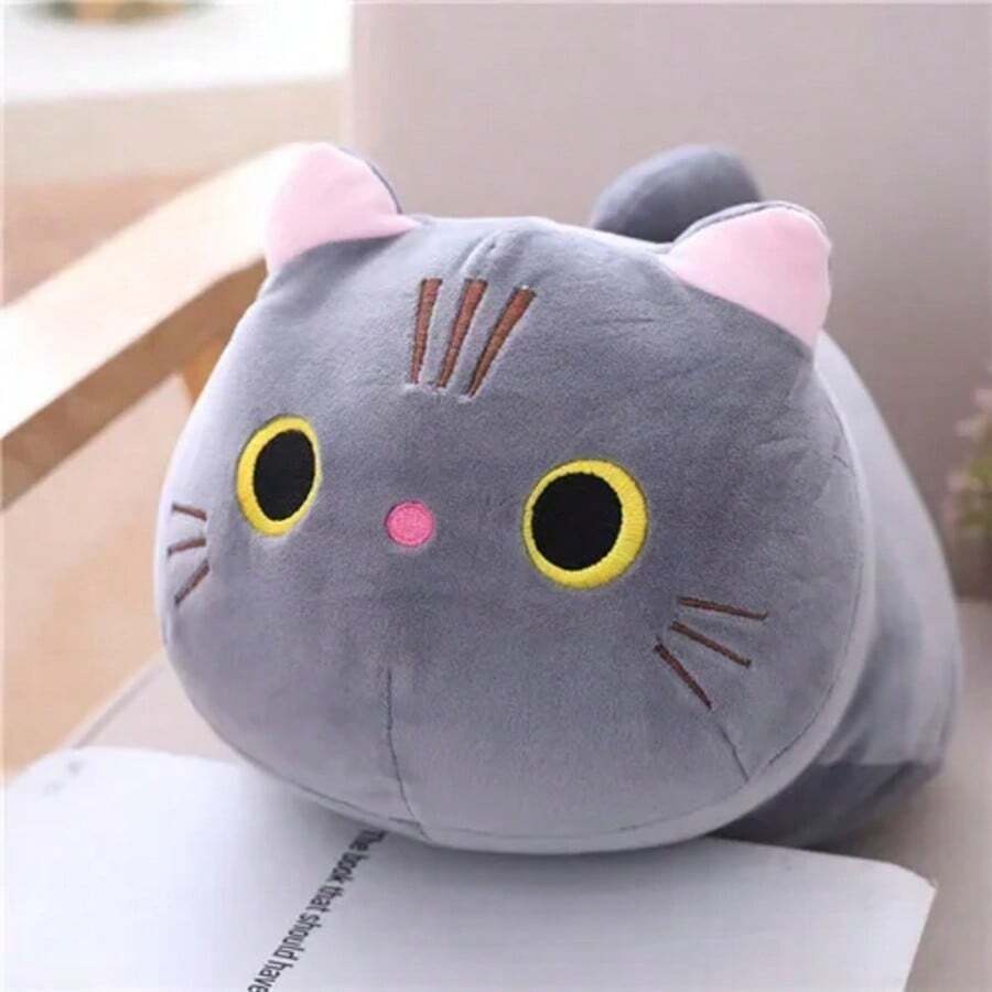 Almohada de felpa de gato suave y bonito de 20cm, cojín para sofá, juguete de peluche Kawaii, muñde Animal de dibujos animados, regalo encantador - Gris - Ver 1