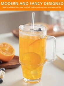 APPKER 24 盎司带盖和吸管的罗纹玻璃杯、带手柄的罗纹玻璃杯、冰咖啡玻璃器皿、饮料杯、带盖和吸管的透明可重复使用饮具，适用于冰沙和饮料 - 無色 - 查看 8