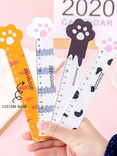 1pc Customizable Cartoon Cat Paw Printed Wooden Ruler, 15cm Student Classroom Drawing Stationery, School Supplies, Gifts For Kid