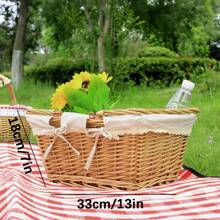 方形藤条野餐篮，椭圆形藤条野餐篮，水果篮，手工编织藤条手提篮，用于野餐、购物、储存、礼品、水果和蔬菜等，方便储存，简单便携，适合度假 - 方形 - 查看 17