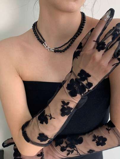 قفازات شبكية سوداء بشكل وردة، أكمام دانتيل لفستان الزفاف، إكسسوارات تصوير فوتوغرافي بطراز نيش الجمالي للنساء