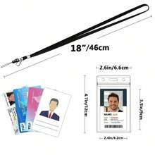 1/5/10/20/30 件装颈带（带身份证夹）、办公室挂绳、不锈钢旋转挂钩（用于姓名牌、徽章夹、钥匙扣、卡片、耗材） - ID card sleeve + lanyard - 查看 2