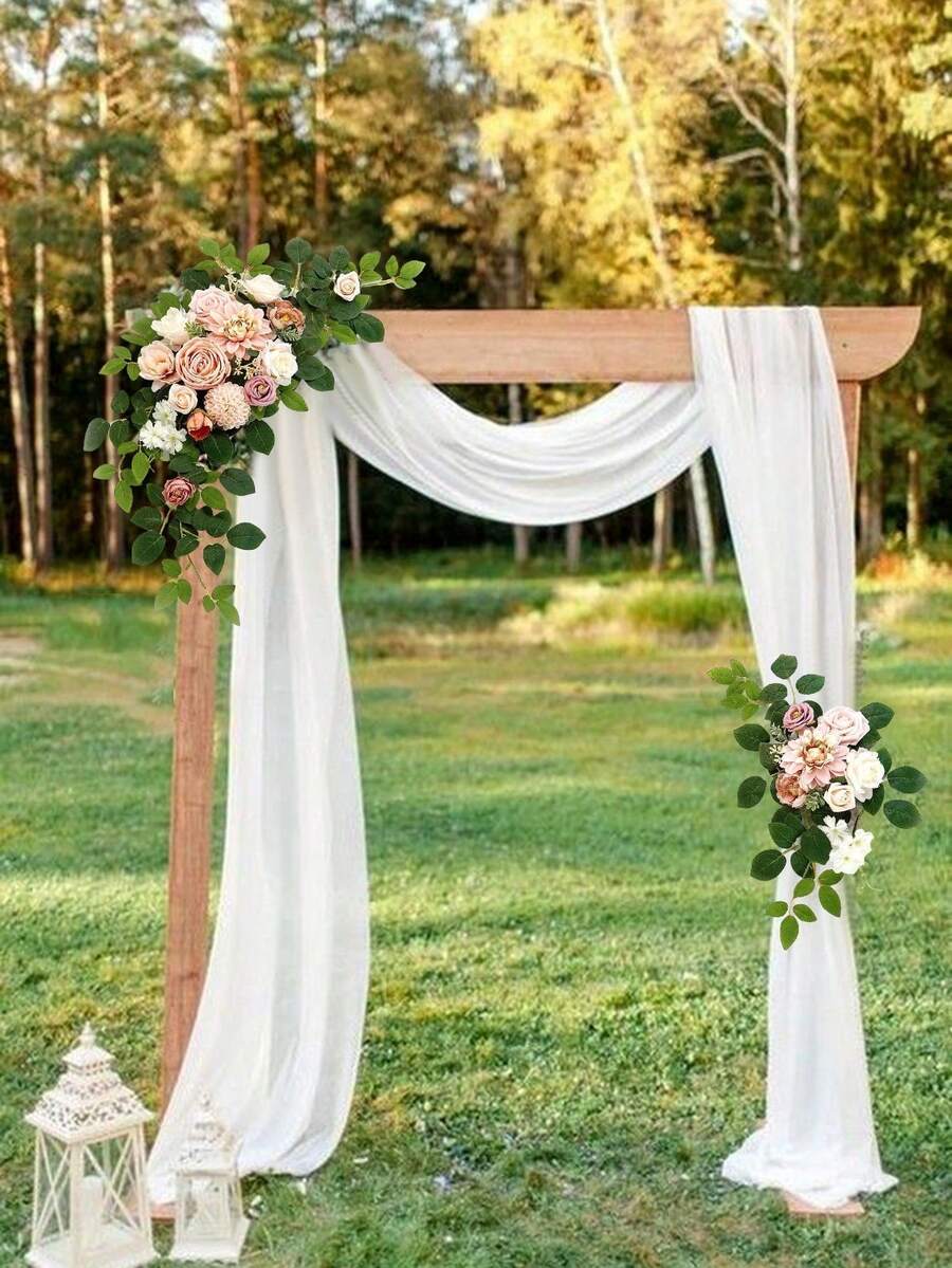 Pack Of 2 Artificial Floral Swags, Wedding Arch Flowers, Faux Flowers, Wedding Flower Rose Garland Greenery Arrangements For Sweetheart, Party, Reception Entrance Welcome Sign And Background Decoration, Table Decor Wedding Car Wall Arch Garden Decor Gifts - Màu Hồng baby - Xem 1