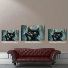1pc Very Interesting Black Cat Art Poster, Canvas Wrapped Frame - A Fun Art Print Suitable For Giving To Family And Friends, Home Decoration, Wall Decoration, Adding Fun And Charm To Any Room, Wall Art - Multicolor - View 3