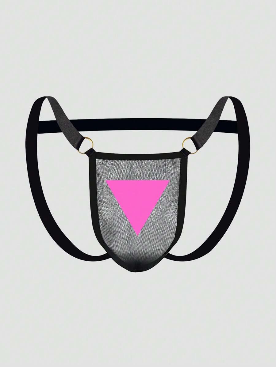 男士性感系带透气简约几何印花装饰环丁字裤内裤