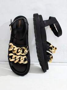 Sandali in pelle leopardati alla moda per donna, sandali estivi per donna - nero - Visualizzare 5