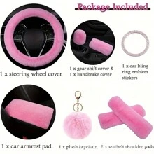 8-Piece Combination Pink Goddess Plush Car Steering Wheel Cover, Rex Imitation Rabbit Fur Fluffy Steering Wheel Cover, Classic And Fashionable Car Steering Wheel Protection Cover,Purple Car Accesaories - one-size - View 3