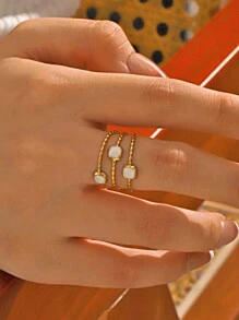 1pc 18K Gold Plated Stainless Steel Vintage Style Geometric Open Ring, Suitable For Women Wearing Daily