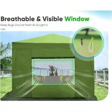 Carpa plegable impermeable de 8x8 con paredes laterales y ventanas enrollables - Verde - Ver 4