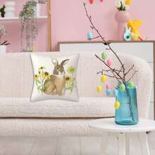 Fundas de almohada de Pascua con diseño vintage de conejito de acuarela y flores, fundas de cojín para el hogar - transparente - Ver 7
