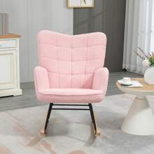 HOMCOM Wingback Rocking Chair For Nursing, Berber Fleece Nursery Glider Rocker, Modern Armchair For Living Room, Pink - Pink - View 7