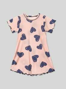 2pcs/Set Summer Heart Ruffle Sleeve Cute Girl Nightgown Set - Multicolor - View 3