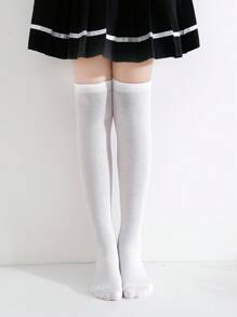 4 Pairs Girls Striped Over-The-Knee Socks, School Style, Suitable For Daily Wear, Back To School Season