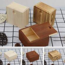 Caja de madera sin terminar con tapa deslizante, caja de madera de nuez de la India natural para tarjetas, caja de joyas para almacenamiento y decoración del hogar, de vuelta al colegio - Multicolor - Ver 2