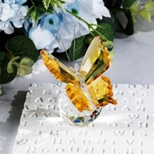 1pc Artificial Crystal Butterfly Figurine With Sphere - Handcrafted Glass Animal Statue, Collectible Decorative Ornament Home Decor Accent For Valentine's Day & Mother's Day Gifts Birthday Graduation
