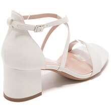 Cross Strap Heeled Sandals With Buckle - White - View 4