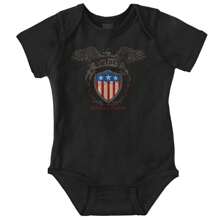 Americana Baby Graphic One Piece Bodysuit Vintage Grunge United States Of America Flag Defending Freedom Victory Eagle USA Patriot Casual Everyday Soft Cotton Printed Cap Sleeve Lap Neck Romper Baby Clothes - 黑色 - 查看 1
