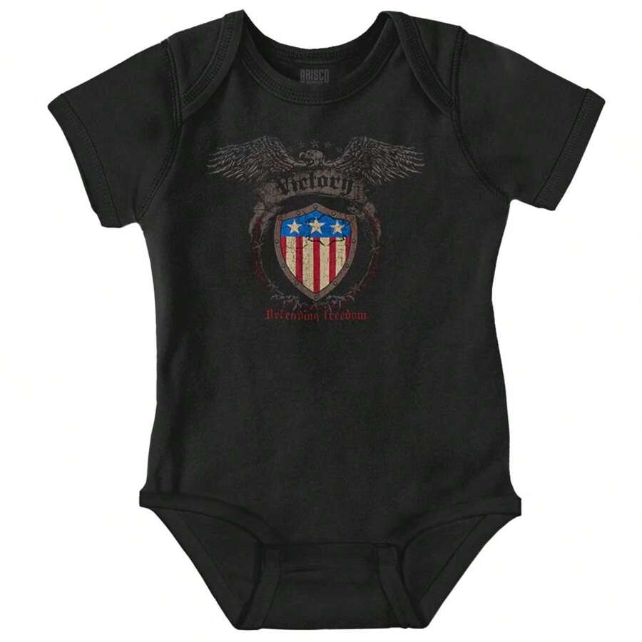 Americana Baby Graphic One Piece Bodysuit Vintage Grunge United States Of America Flag Defending Freedom Victory Eagle USA Patriot Casual Everyday Soft Cotton Printed Cap Sleeve Lap Neck Romper Baby Clothes - 黑色 - 查看 1