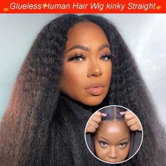 Wear And Go Glueless Wig Human Hair Kinky Straight 4X4 Transparent Lace Front Wigs Human Hair For Beginners Pre Plucked Wig For Women Ready To Wear No Glue Yaki Straight Glueless Wigs