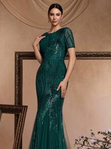 XUIBOL Sequin Mermaid Formal Dress, Elegant Prom Evening Wedding Guest Gown, For Graduation, Dinner Party Dress