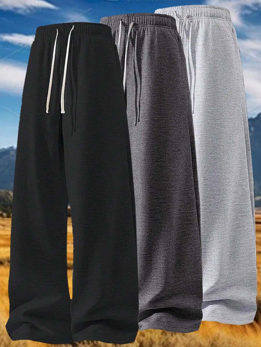 Men's Lightweight Loose Straight Leg Casual Pants, Outdoor Sports Running Fitness Jogging Solid Color Trousers, Spring/Autumn