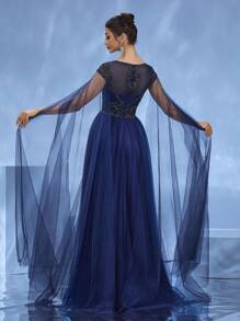 DELLA COUTURE Handmade Beaded Formal Dress, Elegant Fitted Luxurious Long Gown For Women, Suitable For Parties, Galas, Weddings And Other Formal Occasions, Flared Hem Cocktail Ball Gown, Party Dress, Wedding Guest Dress, Evening Dress - Royal Blue - View 10