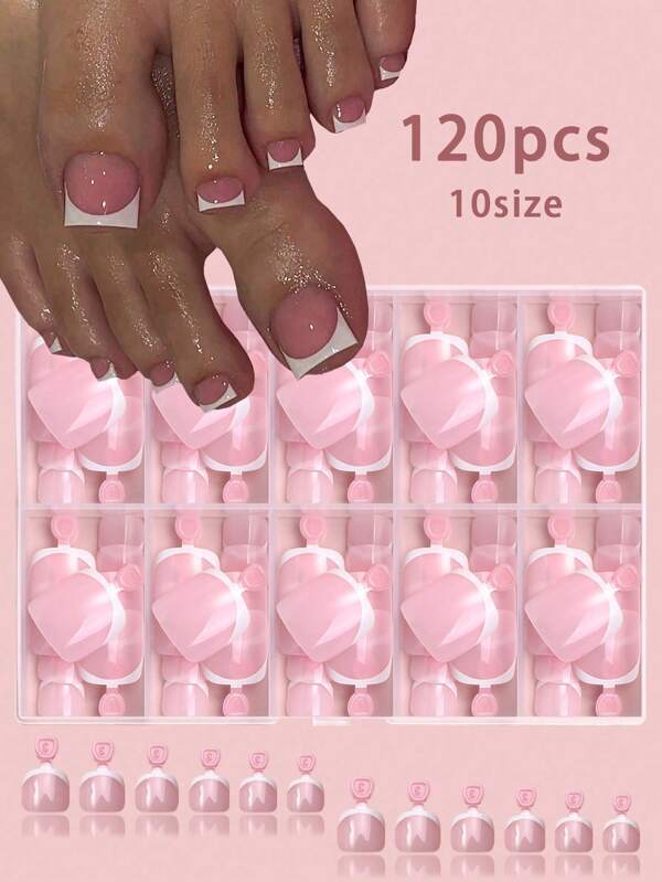 120 Pieces Of French Press Toenail, Simple And Minimalist Nail Art, Square Short Nail Set, 120 Pieces Of Multiple Sizes At Will, Gentle Fashion To Enhance Elegant, Suitable For Women On Multiple Occasions, Daily Parties And Festivals Press On Nails Nail Supplies Nails