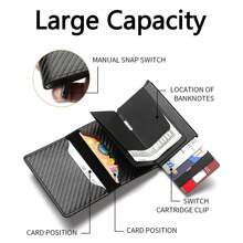 男士防盗钱包，男士信用卡夹，多功能自动弹出式信用卡夹，金属名片夹，商务男士防盗防消磁银行卡夹，男士钱包，迷你钱包，钱包，RFID钱包，卡夹 - 彩色 - 查看 5