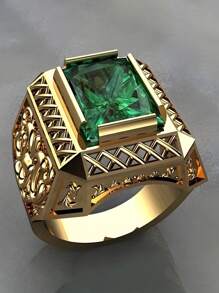 1 chiếc nhẫn Cubic Zirconia vuông sang trọng dành cho nam, quà tặng trang sức cho doanh nghiệp/đám cưới/đám cưới/tiệc tùng - Vàng - Xem 1